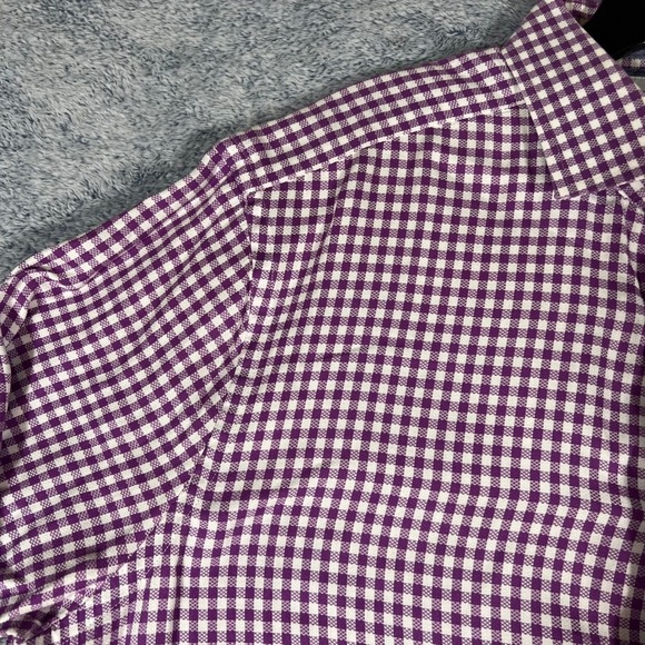 Charles Tyrwhitt Mens Slim Fit Gingham Dress Shirt Purple White 17/33 Cotton - Picture 3 of 16